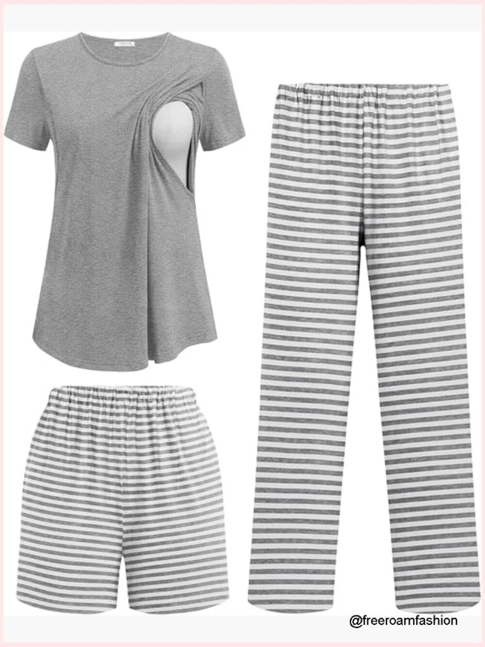 Large Maternity Nursing Pajama Set Short Sleeve Top Adjustable Waist